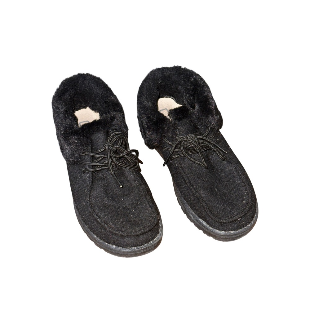Hey Dude Britt Total Black Faux Fur Lined Ankle Boots Womens Size 7